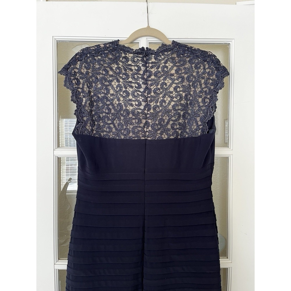 Women's Navy Blue Long Mermaid Cap Sleeve Chiffon Maxi Formal Wedding Dress 14 - Picture 6 of 12